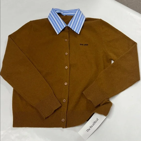 Miu Miu Brown Cashmere Detachable-Collar Cardigan — Size Small (IT 38) - Picture 4 of 7